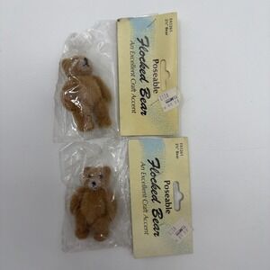 Vtg Felt Flocked Posable Plastic Teddy Bear 2.5" Jointed Brown Arts Crafts NEW 2